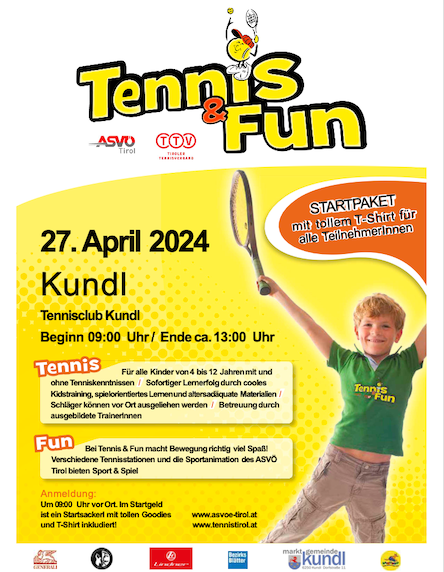 Tennis & Fun gastiert beim TC Kundl am 27. April